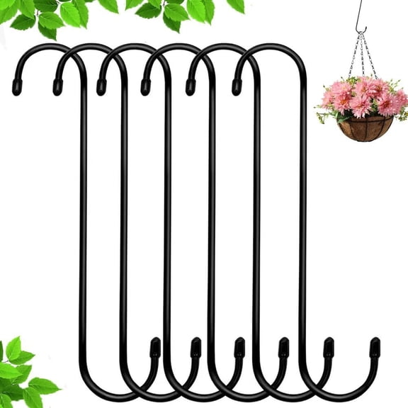 RUseeN 10 inch 6 Pack Extra Large S Hooks Long S Hook for Hanging Plant, Hook for Tree Branch, Bird Feeder, Pots and Pans Closet Garden Pergola Indoor Outdoor