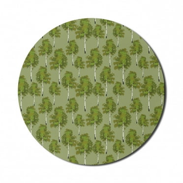 Woodland Mouse Pad for Computers, Wildlife Scene of Trees in a Forest, Round Non-Slip Thick Rubber Modern Gaming Mousepad, 8" Round, Olive Green Pale Green, by Ambesonne