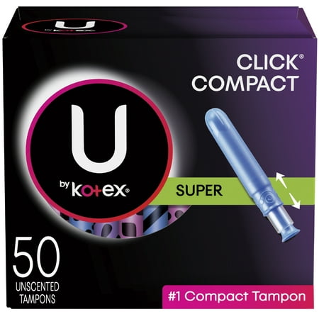 U by Kotex Click Compact Tampons, Super Absorbency, Unscented, 50