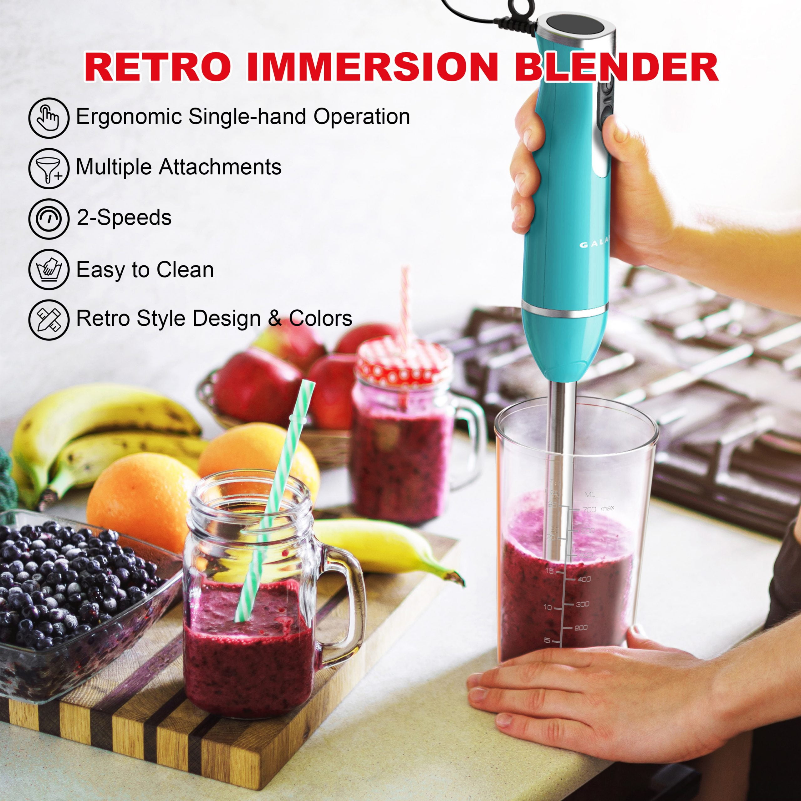 ハウンド・スムージー Galanz 4-in-1 Retro Immersion Hand Blender with Whisk & Chopper