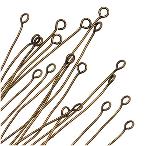Open Eye Pins, 2 Inches Long and 22 Gauge Thick, 50 Pieces, Antiqued Brass