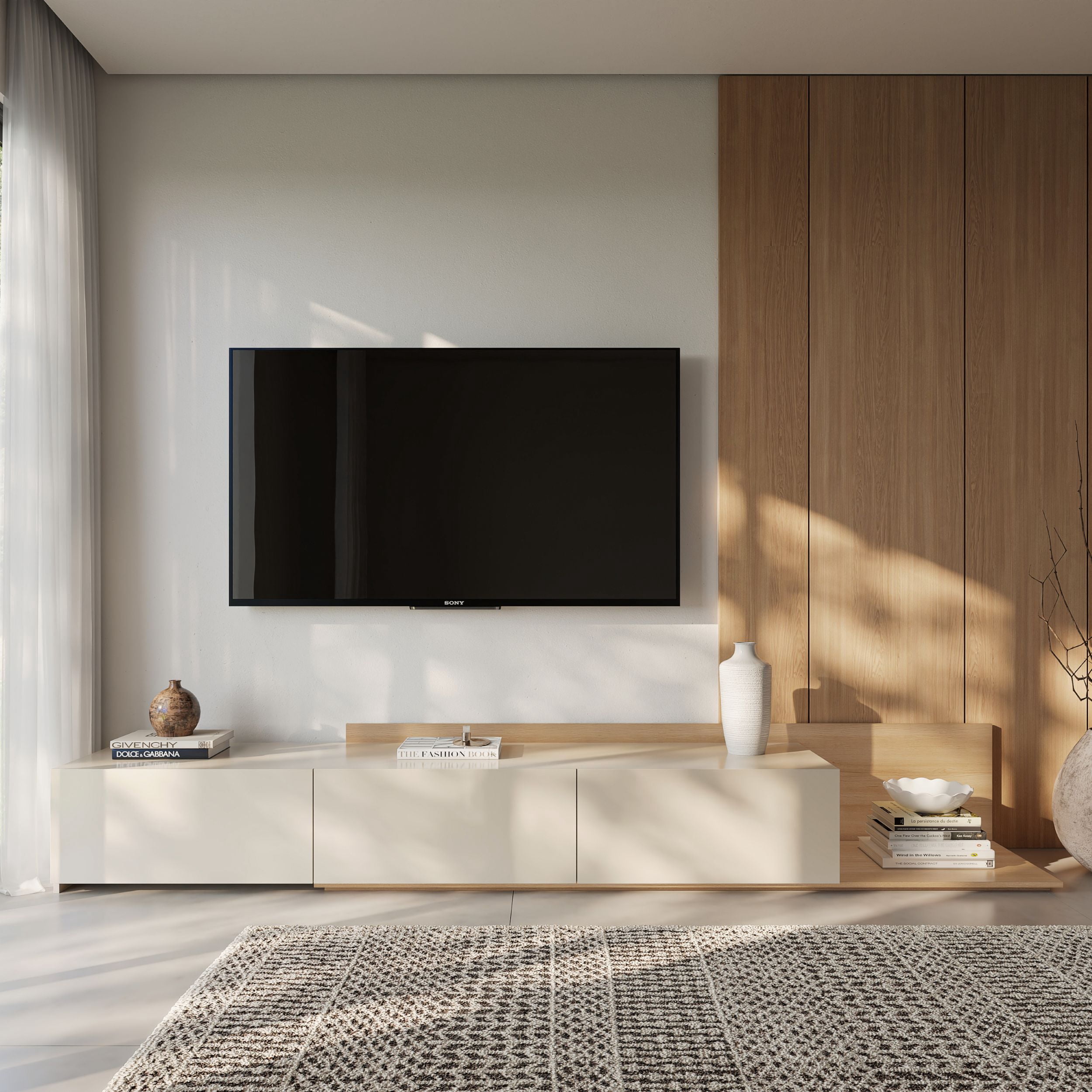 Nexera Noa Extendable TV Console (66"-108"), Natural Blonde Oak
