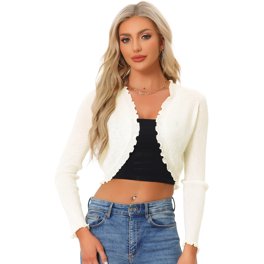 Unique Bargains Women's Stripe Knit Butterfly Buckle Crop Cardigan