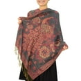 thumbnail image 3 of Floral Peacock Reversible Shimmer Layered Pashmina Wrap Shawl Scarf, 3 of 10