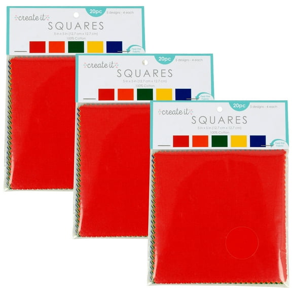 Create It 5"x5" 100% Cotton Bright Solid Precut Sewing & Craft Fabric Squares, Multicolor 60 Pieces