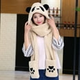 thumbnail image 2 of XIAOCHA Womens Panda‑Print Hooded Scarf Hat Plush Hats for Fall Winter Walk Hoodedscrafthats,Beige, 2 of 7