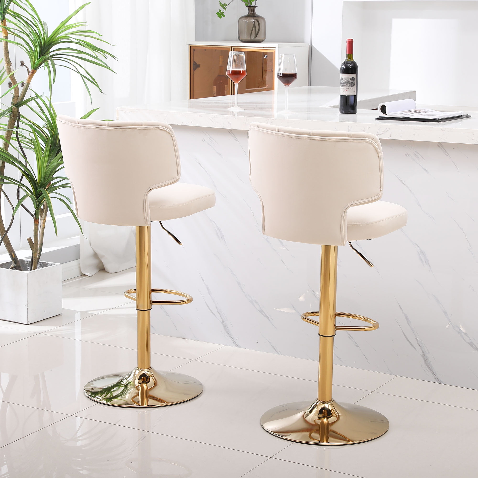 Kadyn Set of 2 Adjustable Swivel Bar Stools Chair with Back& Footrest for Home, Beige Kadyn Set of 2 Adjustable Swivel Bar Stools Chair with Back& Footrest for Home, Beige