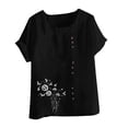 thumbnail image 4 of Cmfcve Women's Plus Size Tee Shirt Short Sleeve Round Neck Cotton Linen Tops Printed Button Henley Blouse, 4 of 4