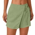thumbnail image 5 of Women's Polyester Casual Solid Color Lace Up Pocket Shorts, Mid Waist Elastic Loose Drawstring, Pockets Lace Up, Summer Outdoor Travel Vacation Beach, Womens Shorts | UKHCCC,Army Green L, 5 of 7