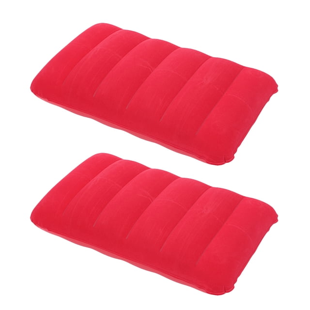2 piezas 47x30cm Rectángulo PVC Flocado Almohada inflable Almohada multifuncional Siesta Almohada Cojín para viajes al aire libre Camping (Rojo)