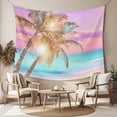 thumbnail image 2 of Coastal Tapestry for Bedroom Wall Hanging Tapestry, Ocean Palm Tree Summer Beach Purple Blue Ceiling Backdrop Tapestries Poster Blanket Wall Decor for Teens Room Living Room Dorm 39" x 59", 2 of 8