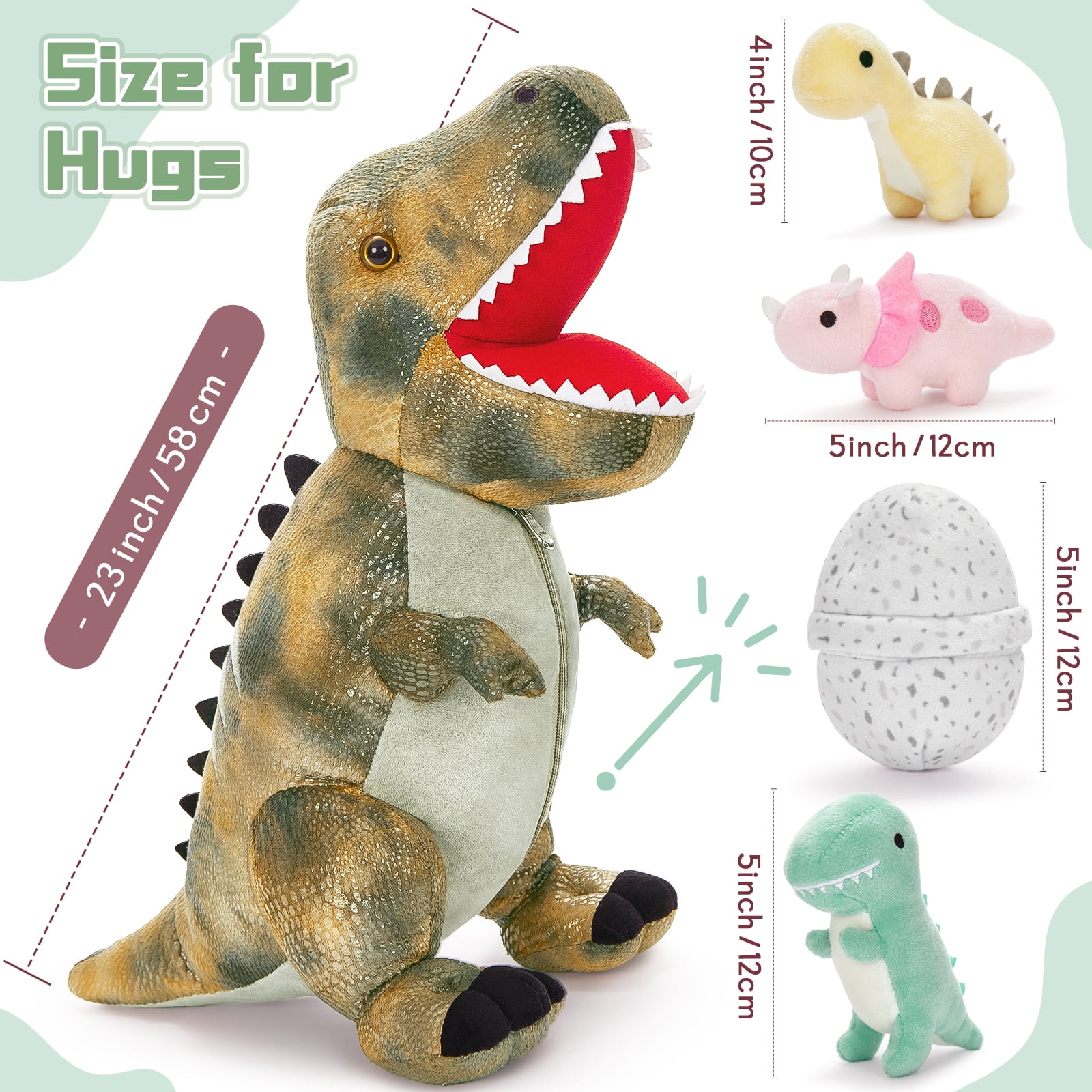MorisMos 23.6" Stuffed Dinosaur Toy Mommy Dinosaur Plush with 3 Baby Stuffed Dinosaur Toys