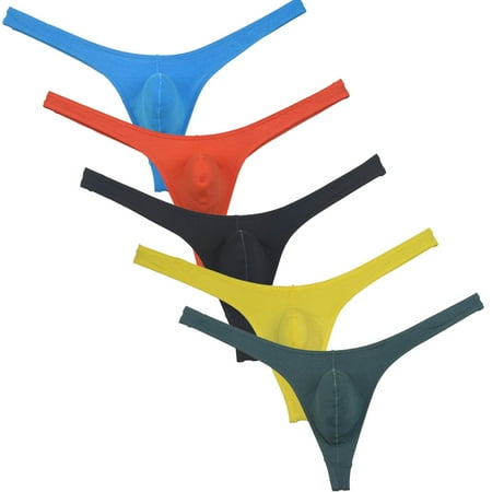 Botmois 5 PACK Men s Solid String Briefs Guy G-string Underwear Contoured Pouch Tangas Sexy Guy Low-rise Thong Underpants Lingerie Panties 5HD XL