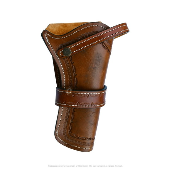 Leather Holster Long Barrel Western Gun Cover Spikes Tooled Tan - Right Handed