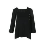 Style & Co Petite Lace Trim Sweater Tunic Deep Black PXL