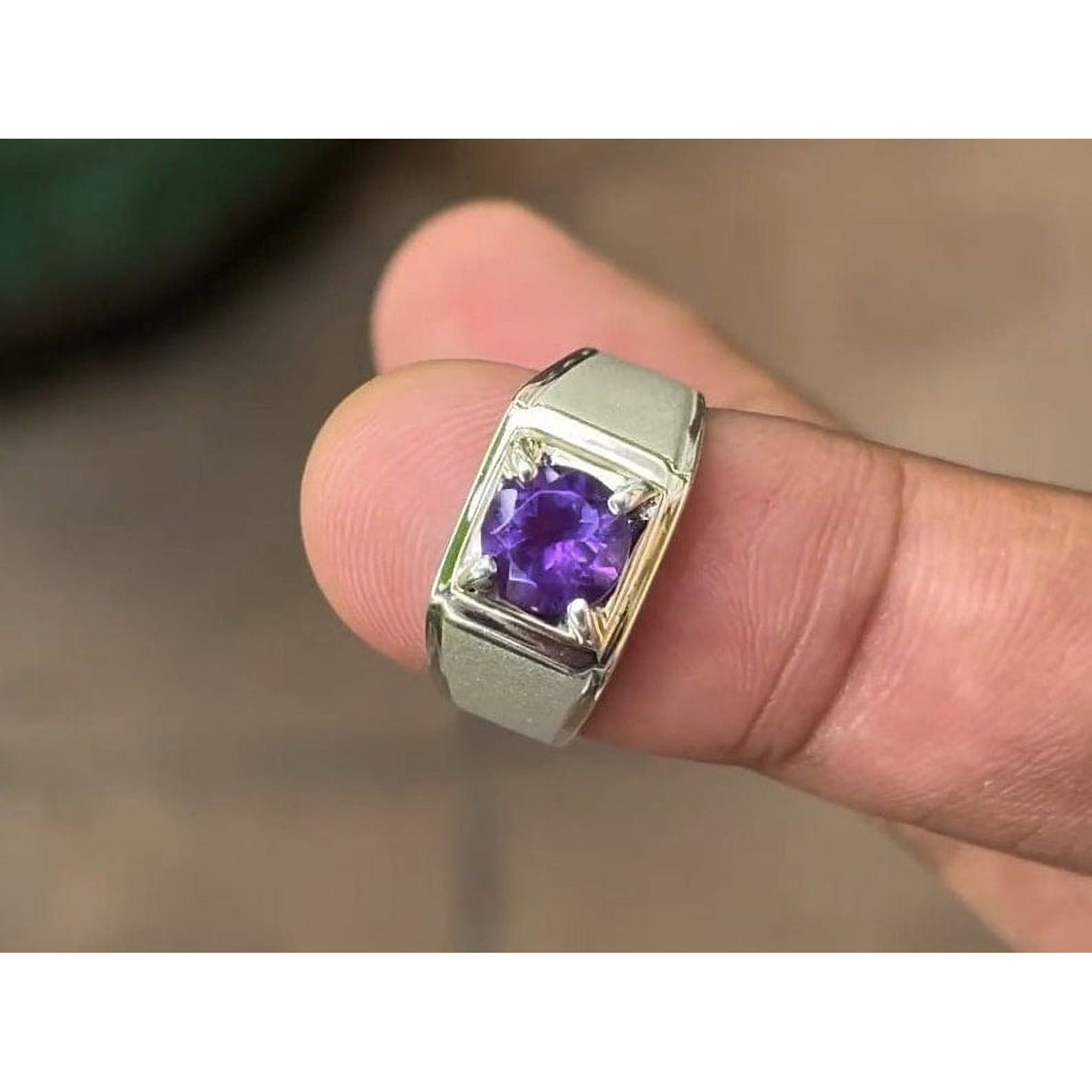 Bague De Fiançailles En Argent 925 Avec Améthyste Naturelle - Taille 6.5 - Poids 6.67 G