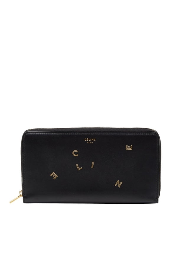 Pre-Owned Celine logo motif long wallet in black leather for women. (Good)
