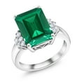 thumbnail image 3 of Gem Stone King 925 Sterling Silver Green Nano Emerald Ring for Women (6.80 Cttw, Gemstone May Birthstone, Emerald Cut 14X10MM, Available in Size 5, 6, 7, 8, 9), 3 of 6