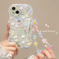 thumbnail image 3 of Cute 3D Flower Bracelet Wrist Chain Lanyard Clear Soft Phone Case for iphone 13 14 Pro Max 11 12 XR XS X 7 8 Plus 14 Back Cover, 3 of 5