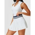 thumbnail image 5 of Women'S Tennis Skirt Ribbed Golf Skirt Half Zip Pleated Sports Skirt with Built-in Shorts and Bra White XXXL, 5 of 8
