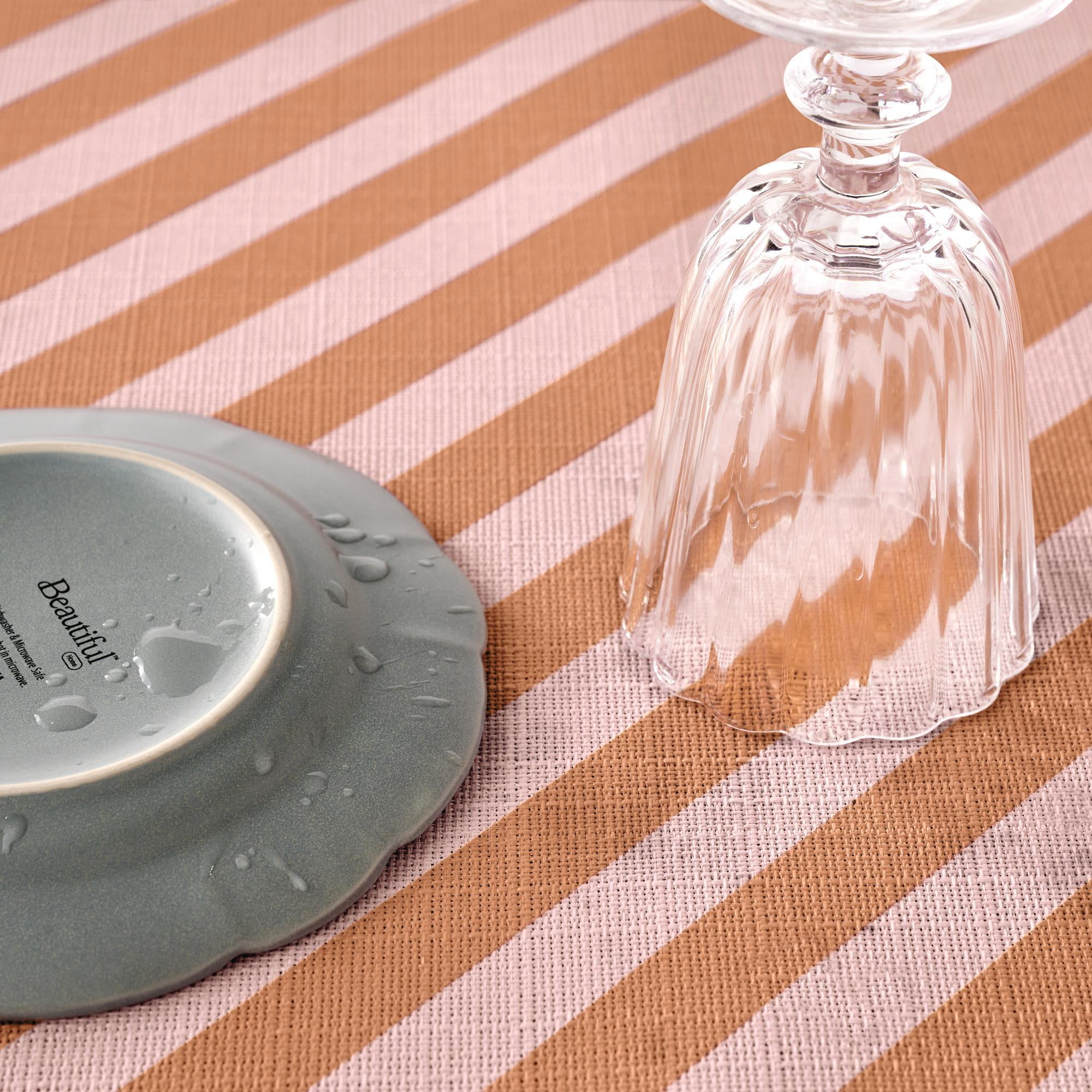 Beautiful Printed Stripe Dish Drying Mat by Drew Barrymore, Coral Rose, 24"Wx18"