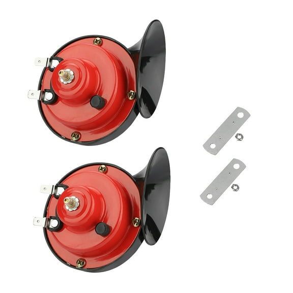 BAYUELSWU 12V 300DB Super Loud Train Air Horn, 2pcs Electric Snail Horn Waterproof Train Horn High Low Tone for Car Motorcycle Truck SUV Boat (Red)