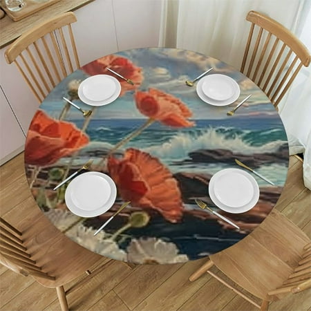 

Ullo0ord Round Fitted Tablecloth with Elastic Edge Fitted Table Cloth for Round Table Circular Table Cover Waterproof Wipeable Round Elastic Table Cloth 42 -46