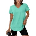thumbnail image 2 of KIHOUT Women's V-Neck Curved Hem Workout T-Shirt Short Sleeve Stretchy Casual Athletic Top, 2 of 9