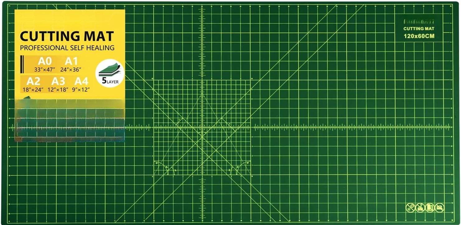 Large 23" x 47" Self Healing Sewing Mat, Rotary Cutting Board, Double Sided 5-Ply 23x47 Inch Mat for Quilting, Sewing, Fabric, & Crafts, Designed for Use with Rotary Cutters (Green & Black)