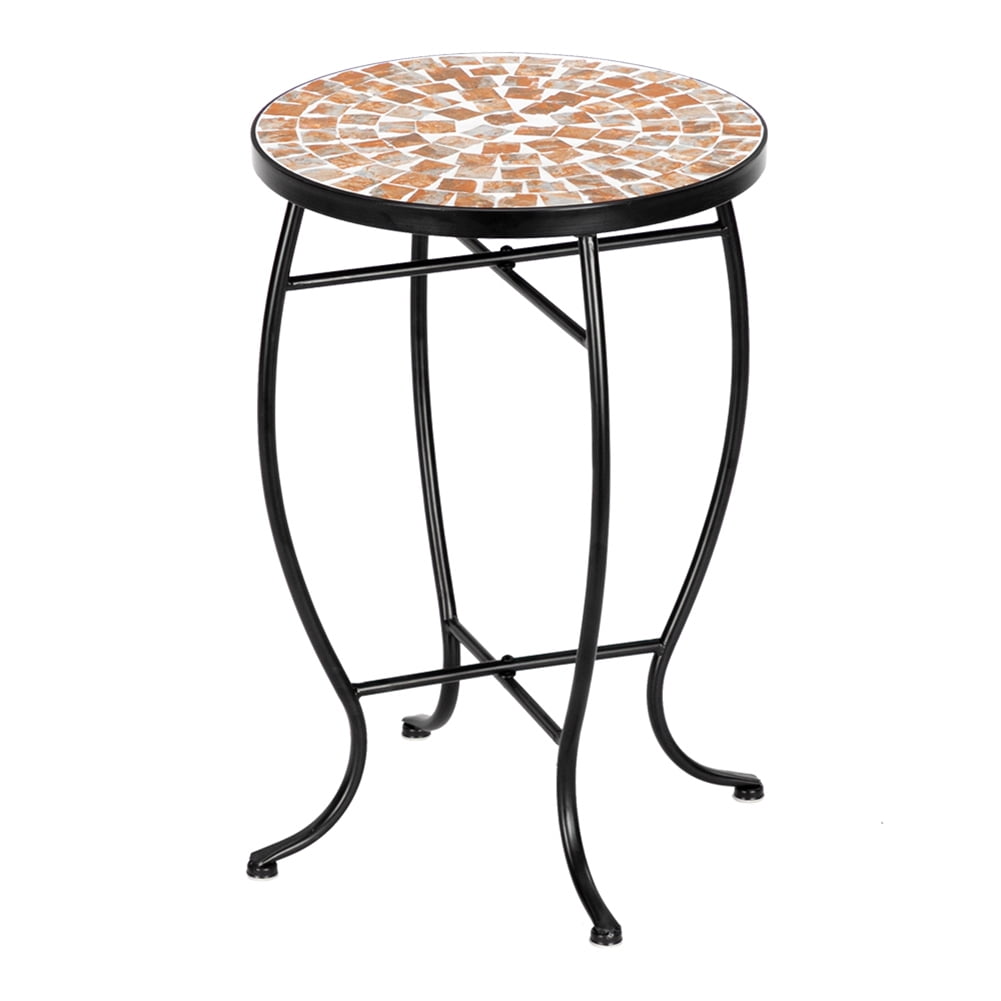 Private Jungle Outdoor Accent Table, Round Mosaic Side Table for Bedroom, Wrought Iron Side Table for Living Room - Square Color Glass Private Jungle Outdoor Accent Table, Round Mosaic Side Table for Bedroom, Wrought Iron Side Table for Living Room - Square Color Glass