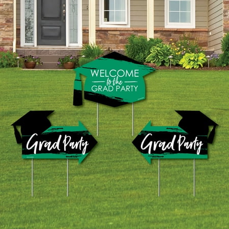 Green Grad - Best is Yet to Come - 2 Green Graduation Party Arrows and 1 Welcome/Thank You Lawn Sign - Double Sided