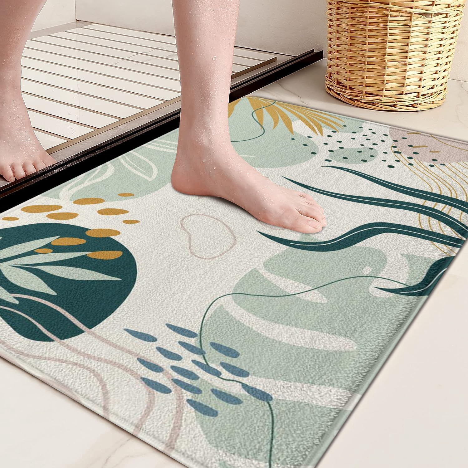 Mid Century Boho Bathroom Rugs Blue Bohemia Bath Mat Non-Slip Water Absorbent Bath Rug Soft Microfiber Floor Mats for Bathroom Tub and Shower Room 17x27 inch