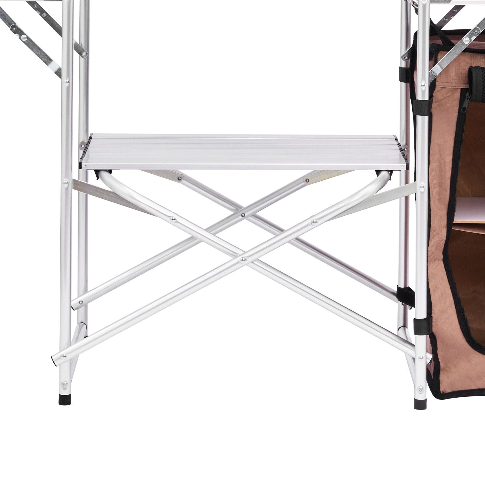 Portable Folding Cook Table for BBQ, Party and Camping, Outdoor 2-Tier Kitchen with Zippered Bag, Brown