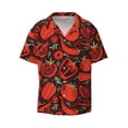 thumbnail image 2 of Lsque Tomatoes And Chili print Men's Cuban Collar Short Sleeve Shirt Summer Beachwear Casual Button Down Fashionable Vacation Leisure Shirt-Medium, 2 of 7