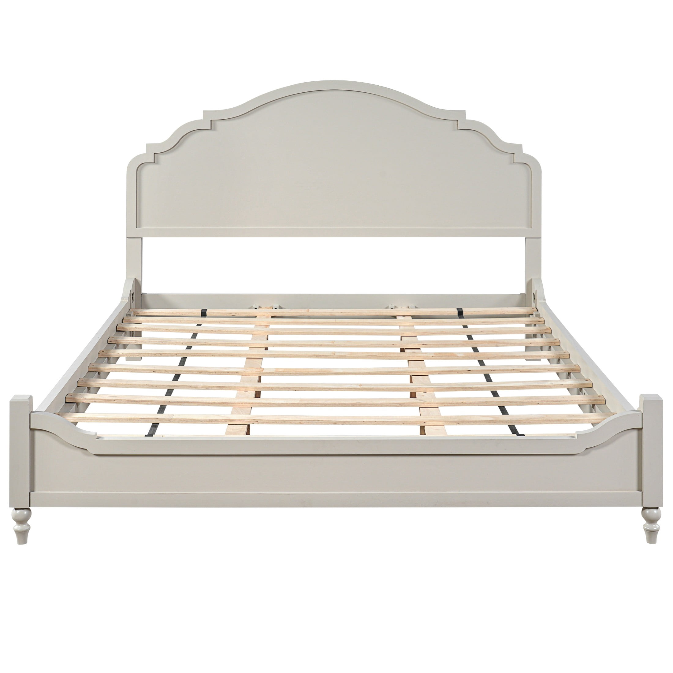 Christopher Knight Home Farmhouse King Wood Platform Bed with Curved Headboard, Turned Legs, White