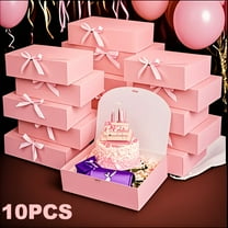 10Pcs Pink Bow Paper Boxes for Gifts with Lids, Pink Gift Box Bulk with Lids - Foldable and Reusable Packaging, Extra Large Gift Boxes Suitable for Weddings, Princess Theme Birthdays, Graduations