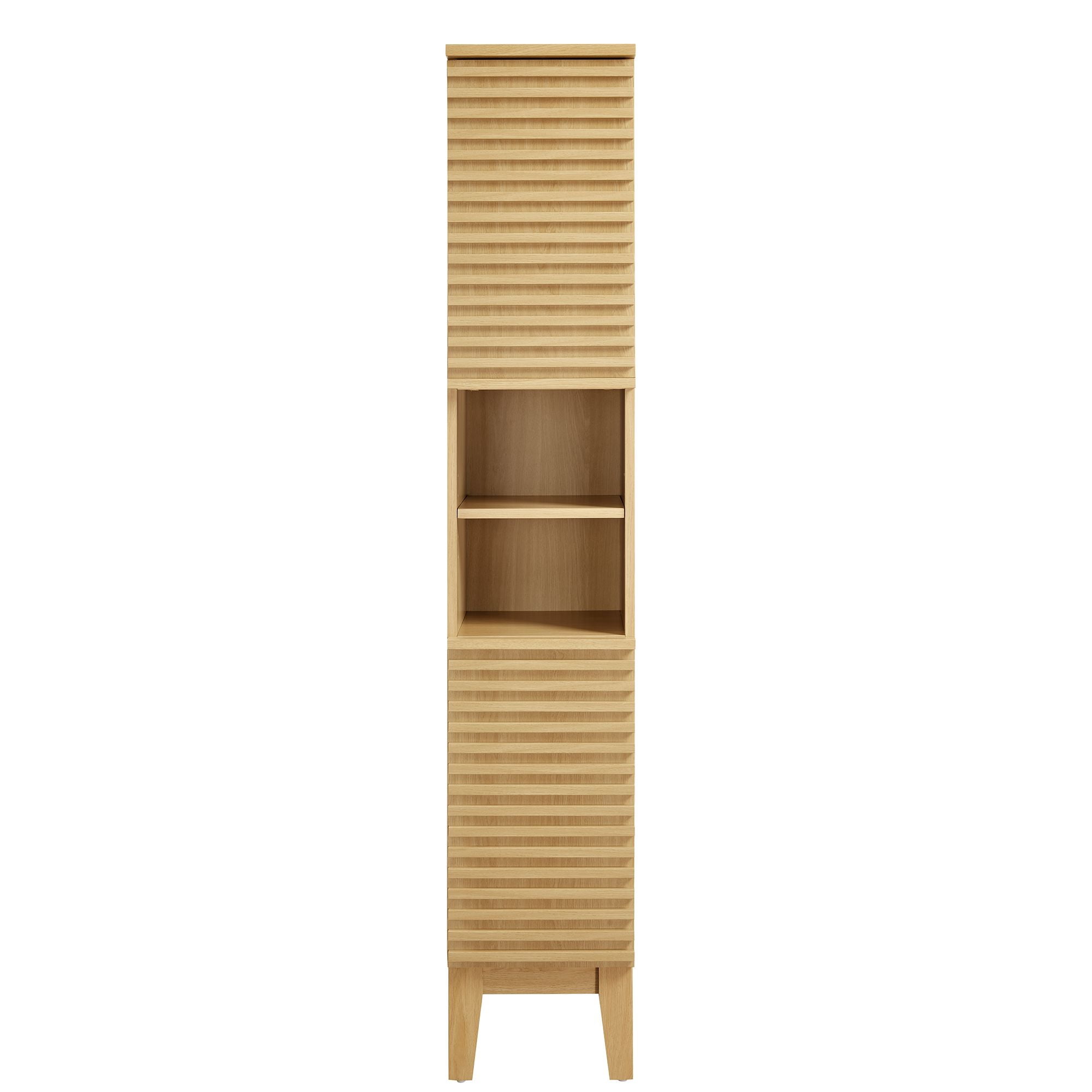 Modway Render Tall Narrow Bathroom Storage Cabinet in Oak