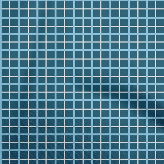 oneOone Silk Tabby Teal Blue Fabric Check Plaid Quilting Supplies Print Sewing Fabric By The Yard 42 Inch Wide