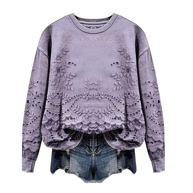 WTXUE Chandail Molletonné à Col Rond Imprimé Chandail Molletonné Décontracté Surdimensionné Chandail Molletonné à Manches Longues Style Preppy Chandails Molletonnés d'Automne Chandails en Tricot Torsadé Chandails Habillés Chandail de Base Violet P