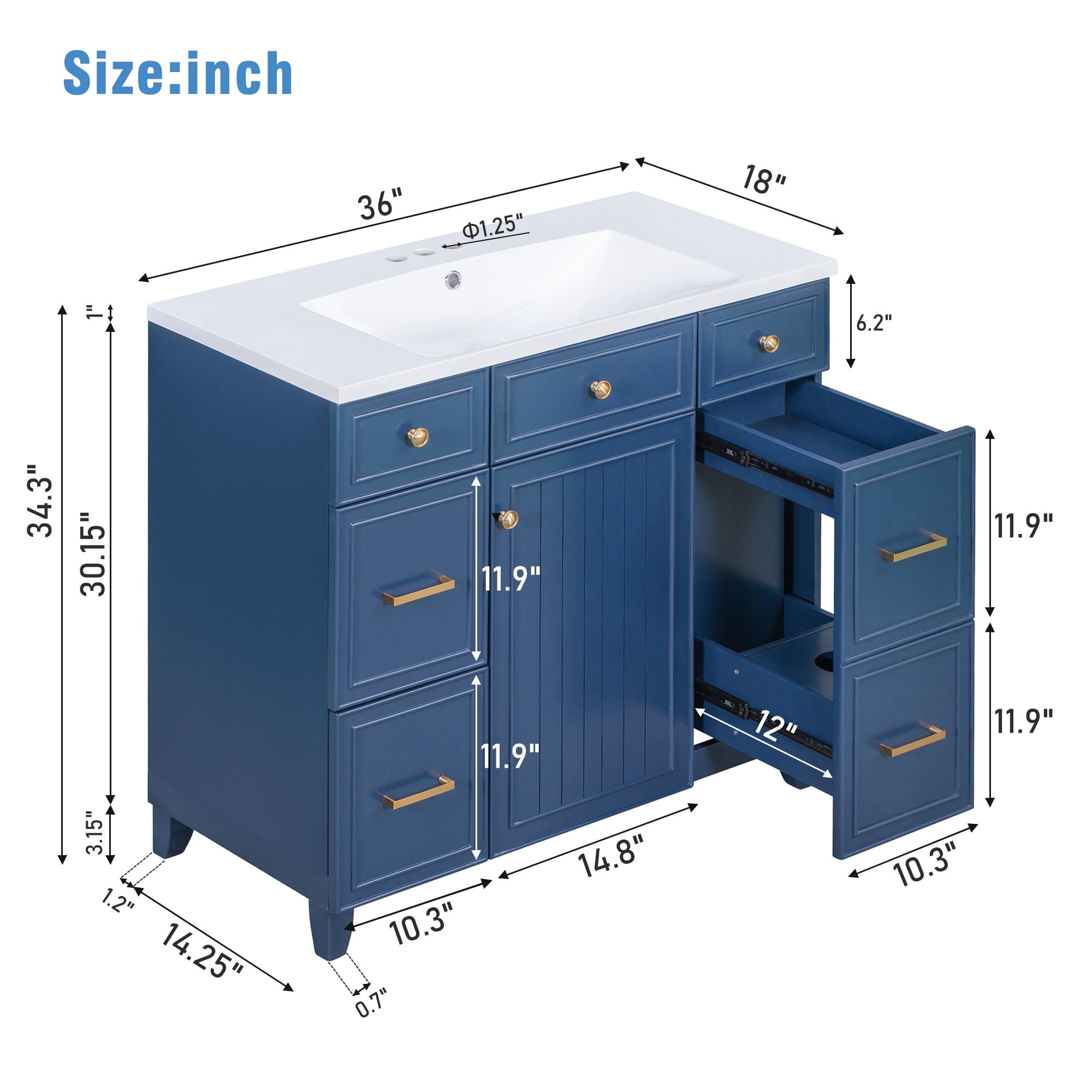 Harper & Bright Designs 36" Bathroom Vanity Cabinet with Sink Combo Set, Contemporary Bathroom Shaker Cabinets and Vanities with Soft Closing Door and Drawer, Navy Blue