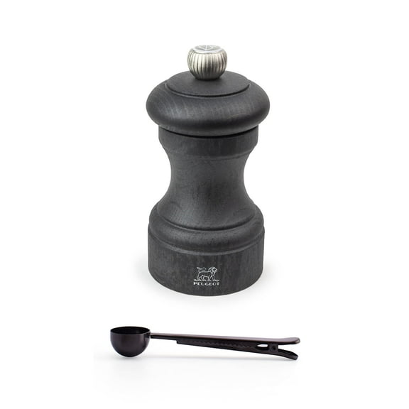 Peugeot - Bistro Manual Salt Mill Gift Set - Classic Adjustable Grinder - Beechwood, With Stainless Steel Spice Scoop/Bag Clip