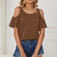 thumbnail image 2 of Timegard Womens Tops Summer Round Neck Cold Shoulder Ruffle Short Sleeve Comfy Tshirts Casual Loose Tops, 2 of 7