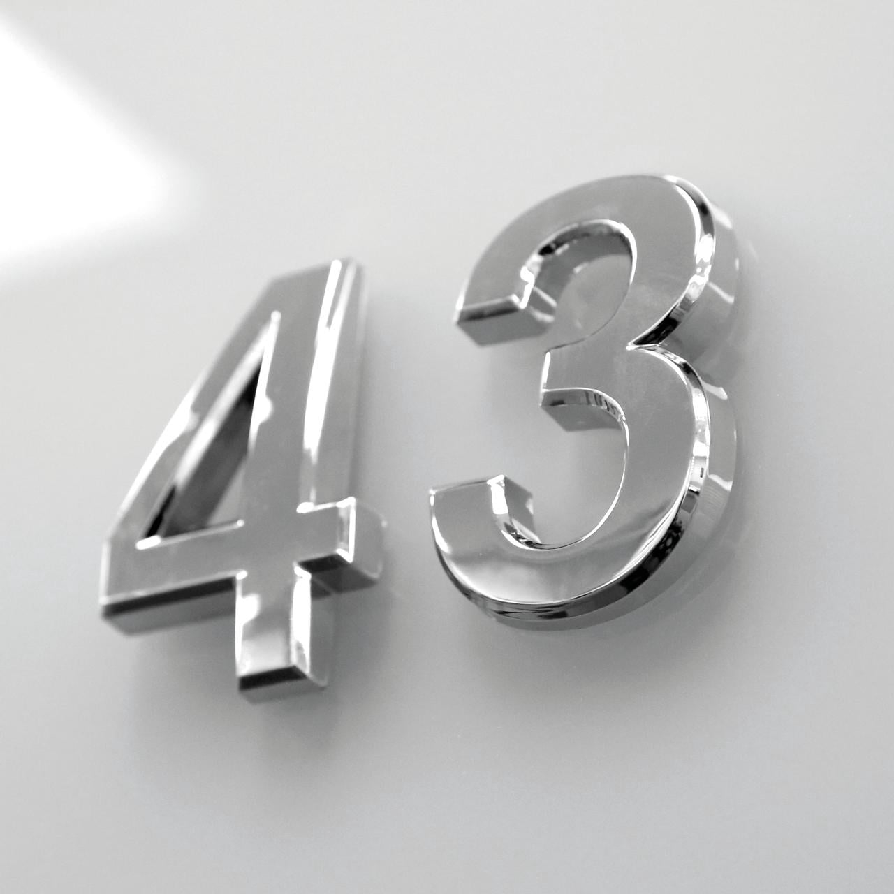 M&T Displays House Door Numbers 2.75 Inch Chrome Coated Self-Adhesive 3D Street Address Digits for Apartment Office Hotel Room Mailbox Signs
