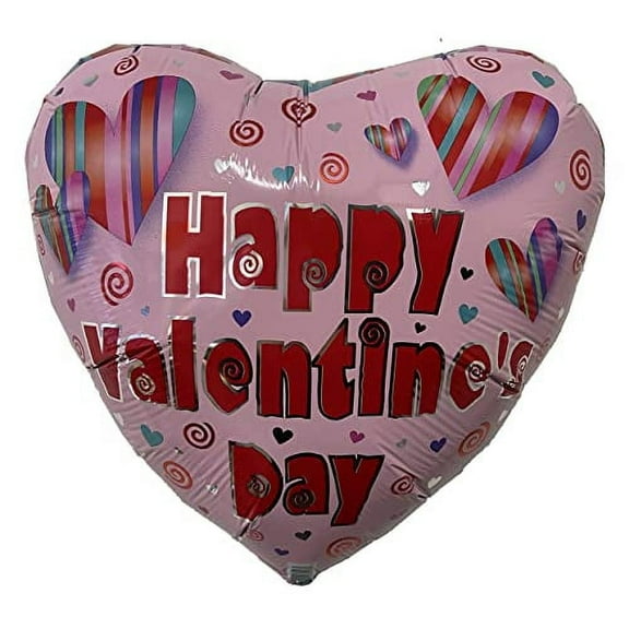 PMU Valentine’s Day Hearts and Stripes 18 Inch Mylar-Foil Balloon Valentine's Day, Proposal, Special Events, Photo Props Party Decoration and Accessories (1/Pkg) Pkg/1
