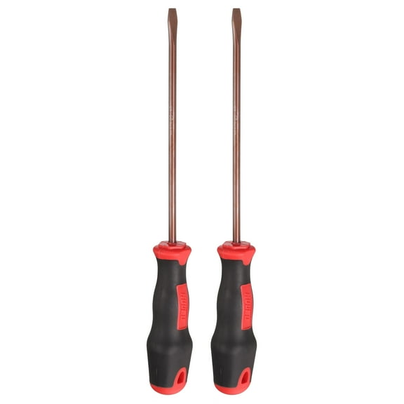 Uxcell 2pcs SL5 Flat Head Screwdriver 10.04" Magnetic Screwdrivers 4.13" Heat-Treated S2 Alloy Steel with Ergonomic Handle for DIY Repairing, Red Brown