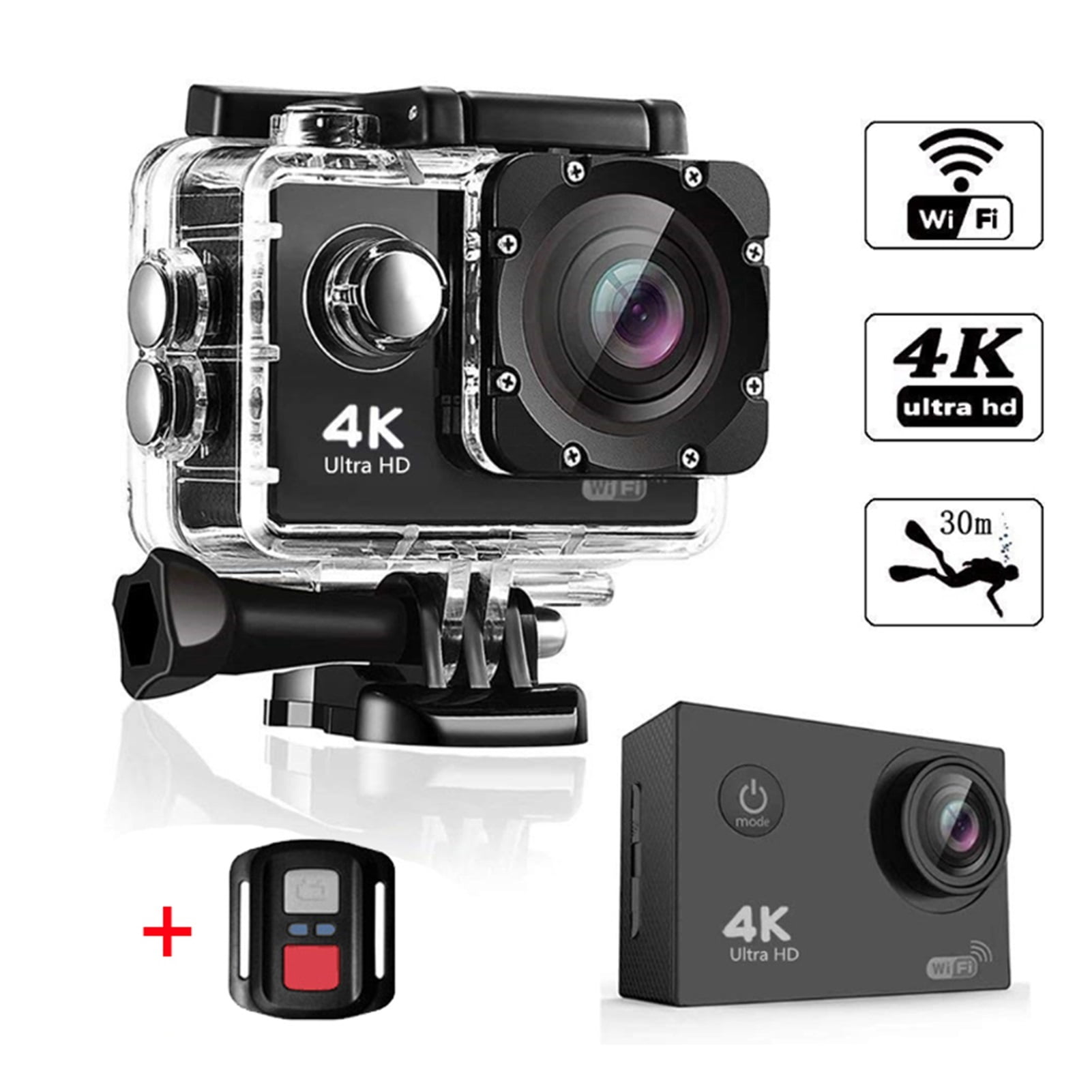 Ultra HD 4K Action Camera WiFi 12MP 2 Inch 30M Go Waterproof Pro 170D Helmet Bicycle Video Recording Camera Outdoor Sport Cam ,Wide USe