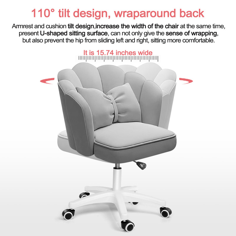 Height Adjustable Office Computer Desk Chairs,Modern Fabric Home Butterfly Chairs,Cute Petal Makeup Chairs for Girls and Women，Gray