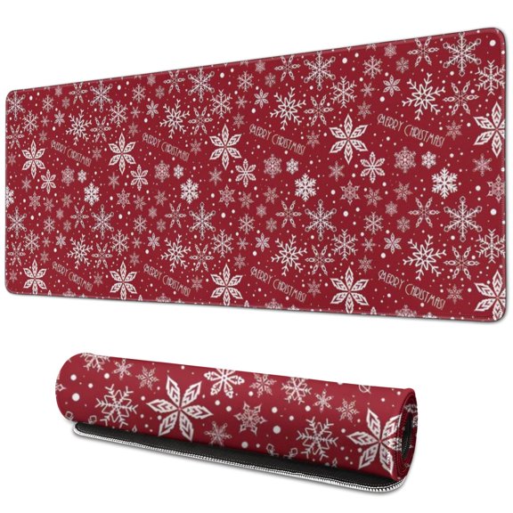 Long Mouse Pads for Desk,Red Christmas Snowflake Pattern Desk Mats on Top Of Desks, Desk Mouse Pad Extra Large with 3mm Non-Slip Base and Stitched Edge for Gaming,Office,Work,Home 31.5x11.8in