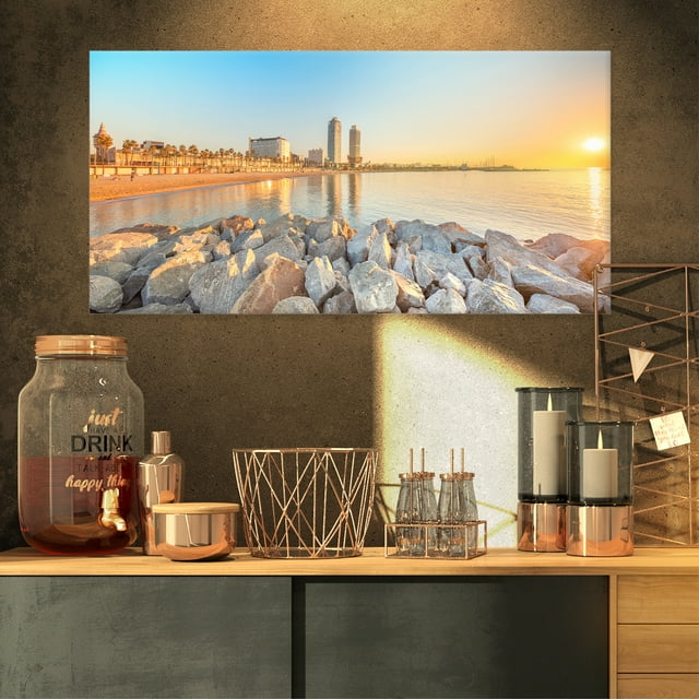 Barceloneta Beach in Barcelona - Seashore Photo Canvas Art Print