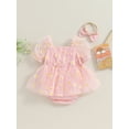 thumbnail image 5 of Musuos Baby Girl 2Pcs Summer Outfits 3 6 12 18M Short Puff Sleeve Daisy Print Romper Tulle Dress with Headband Set, 5 of 10